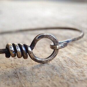 Antique Brass Hook & Eye Bangle Bracelet - 8 inches